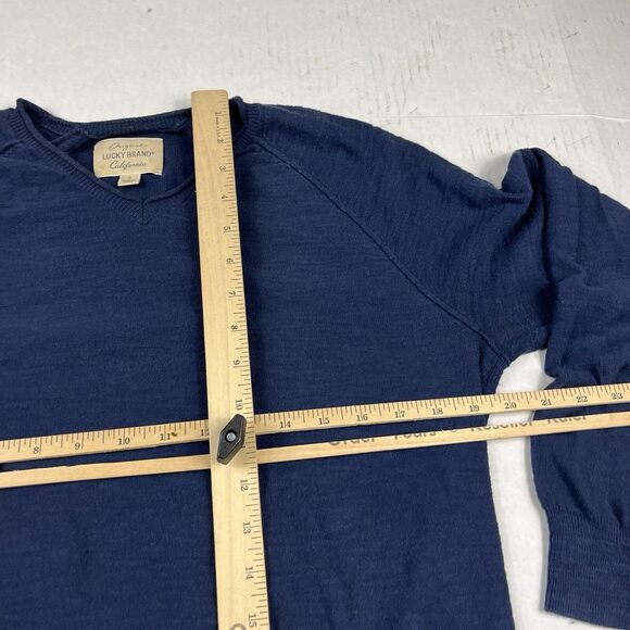 Lucky Brand Mens V-Neck Sweater Blue Long Sleeve Workwear Preppy Pullover S FLAW - Picture 7 of 11